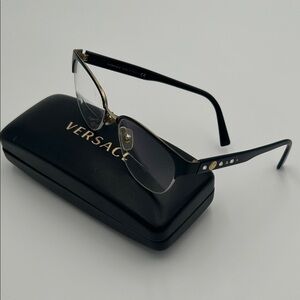 Versace Black and Gold Semi-Rimless Eyeglasses
